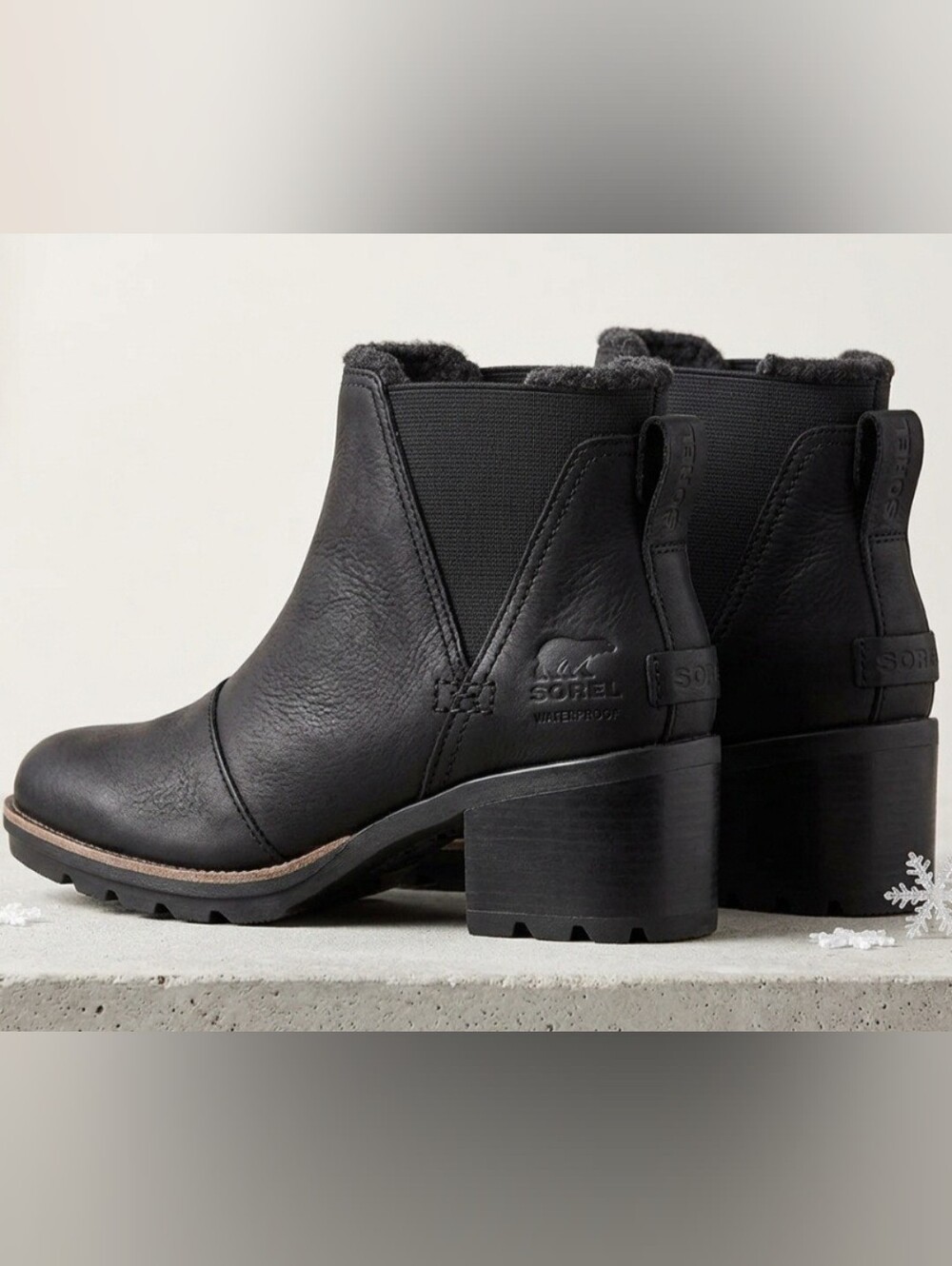 SOREL Women's Cate Chelsea Lug Ankle Boot Black Leather Womens 7 Waterproof New